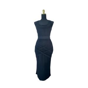 Women's Black 2-Piece Pencil Skirt & Crop Top Set - Size Large